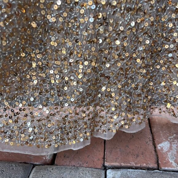 Mac Duggal sequined high slit evening gown shimmering gold size 8 NWT - Picture 5 of 11